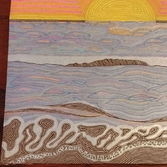 Handmade One Of A Kind Colorful Sunset Ocean Gell Pen Art Card 8.5"X11" - Picture 10 of 16